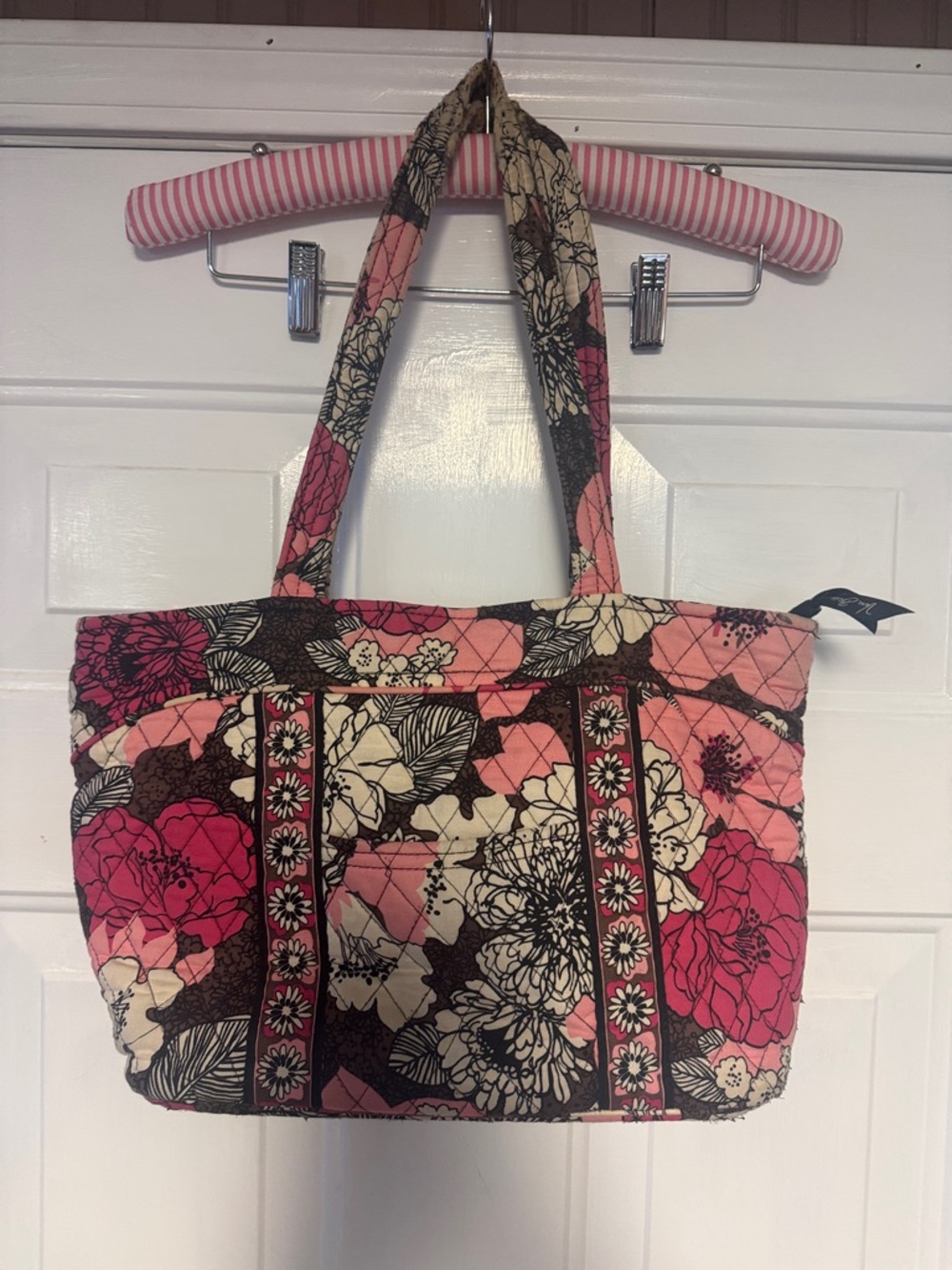 Vera Bradley Pink, Cream & Brown Floral Quilted Tote